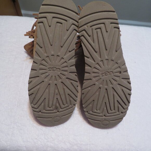 Women's UGG Cara Chestnut Suede Fringe Buckle Ankle Boots - Picture 5 of 7